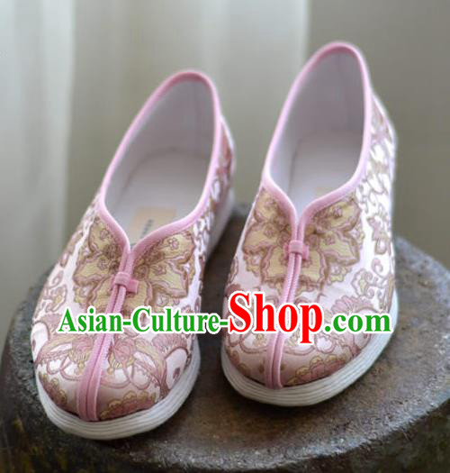 China Traditional Tai Chi Shoes National Women Cloth Shoes Pink Brocade Shoes