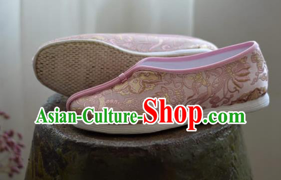 China Traditional Tai Chi Shoes National Women Cloth Shoes Pink Brocade Shoes