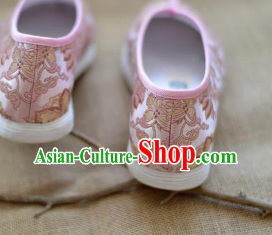 China Traditional Tai Chi Shoes National Women Cloth Shoes Pink Brocade Shoes