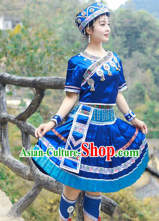 Chinese Tujia Nationality Young Lady Clothing Ethnic Folk Dance Costumes and Headdress