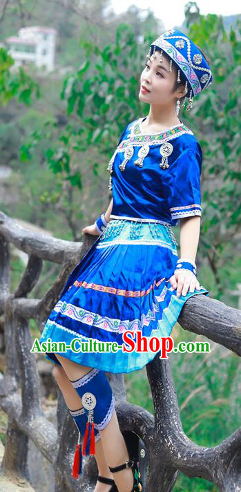 Chinese Tujia Nationality Young Lady Clothing Ethnic Folk Dance Costumes and Headdress