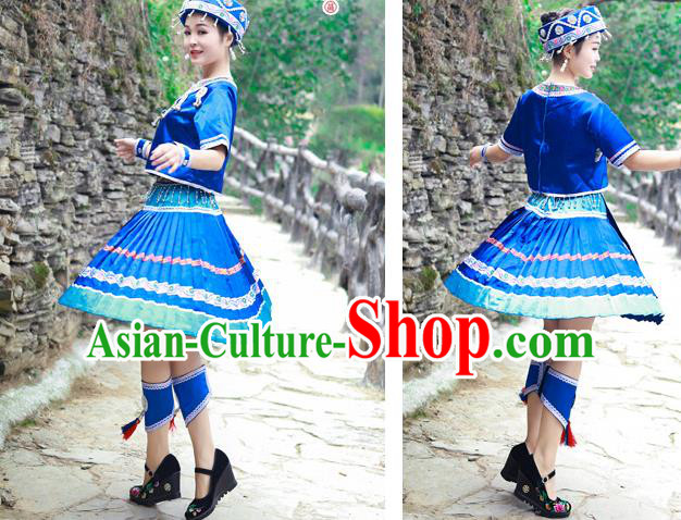 Chinese Tujia Nationality Young Lady Clothing Ethnic Folk Dance Costumes and Headdress