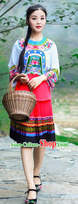 Chinese Miao Nationality Young Lady Clothing Hmong Ethnic Folk Dance Costumes