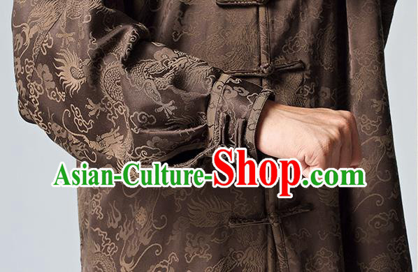 Chinese Tai Chi Kung Fu Uniforms Traditional Dragon Pattern Brown Silk Costumes