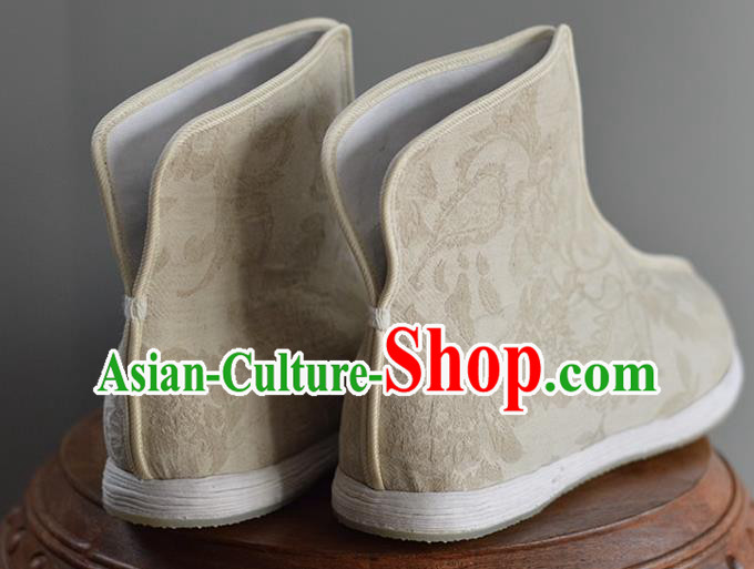 China Handmade Beige Cloth Shoes Ancient Swordsman Short Boots