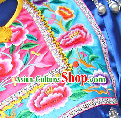 Chinese Miao Nationality Folk Dance Clothing Xiangxi Hmong Ethnic Woman Royalblue Outfits and Headdress