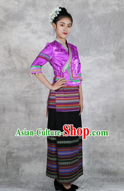 Chinese Yunnan Ethnic Woman Costume Dai Nationality Outfits Minority Folk Dance Dress Clothing