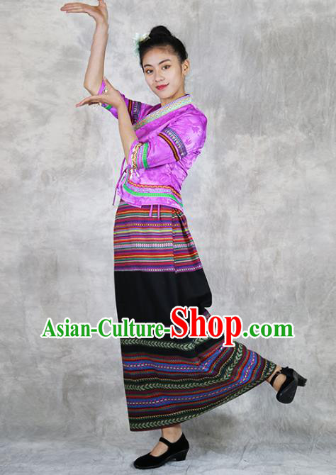 Chinese Yunnan Ethnic Woman Costume Dai Nationality Outfits Minority Folk Dance Dress Clothing