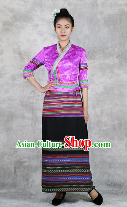 Chinese Yunnan Ethnic Woman Costume Dai Nationality Outfits Minority Folk Dance Dress Clothing