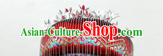 China Traditional Tujia Nationality Folk Dance Embroidered Hat Sichuan Ethnic Minority Wedding Headwear