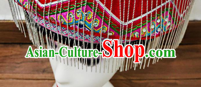 China Traditional Tujia Nationality Folk Dance Embroidered Hat Sichuan Ethnic Minority Wedding Headwear