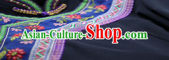 Chinese Zhuang Minority Informal Clothing Nationality Woman Black Dress Outfits Ethnic Folk Dance Costume and Headwear