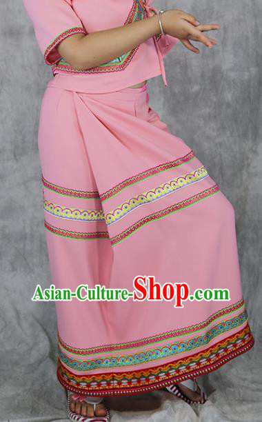 China Dai Nationality Costumes Yunnan Province Ethnic Minority Children Pink Outfits
