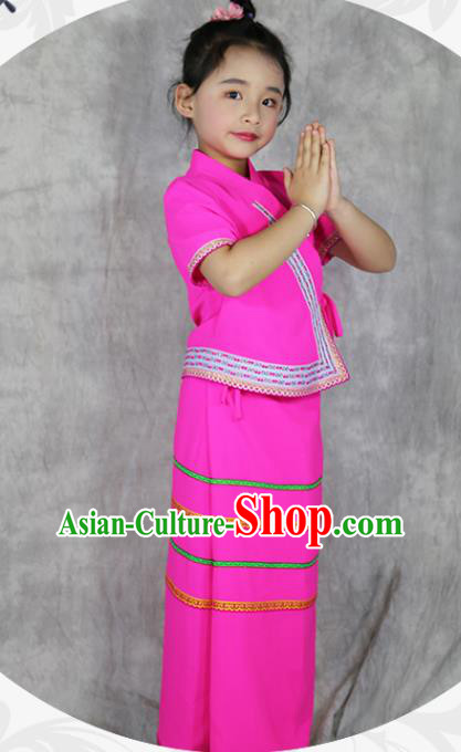 China Yunnan Province Ethnic Minority Folk Dance Rosy Outfits Dai Nationality Girl Costumes