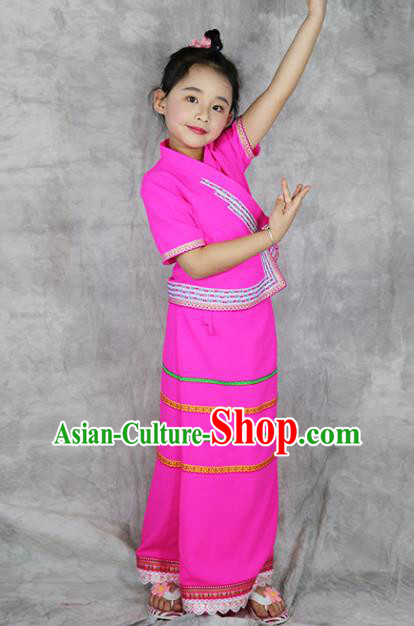China Yunnan Province Ethnic Minority Folk Dance Rosy Outfits Dai Nationality Girl Costumes
