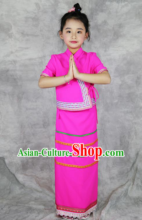 China Yunnan Province Ethnic Minority Folk Dance Rosy Outfits Dai Nationality Girl Costumes