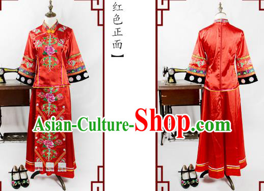 Chinese Ethnic Bride Red Outfits Tujia Nationality Wedding Dress Clothing and Headdress