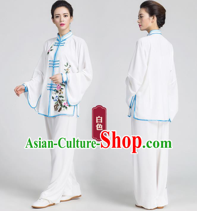 Chinas Traditional Embroidered White Outfits Top Kung Fu Tai Chi Competition Costume