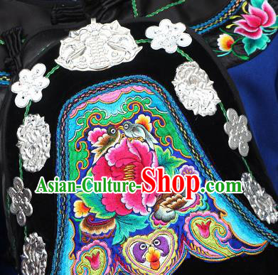 Chinese Xiangxi Hmong Ethnic Folk Dance Blue Outfits Miao Nationality Informal Clothing