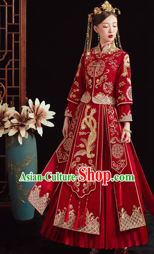 Chinese Traditional Wedding Clothing Bride Embroidered Costumes Classical Xiuhe Suit Red Outfits