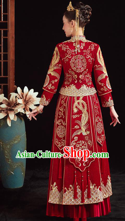 Chinese Traditional Wedding Clothing Bride Embroidered Costumes Classical Xiuhe Suit Red Outfits