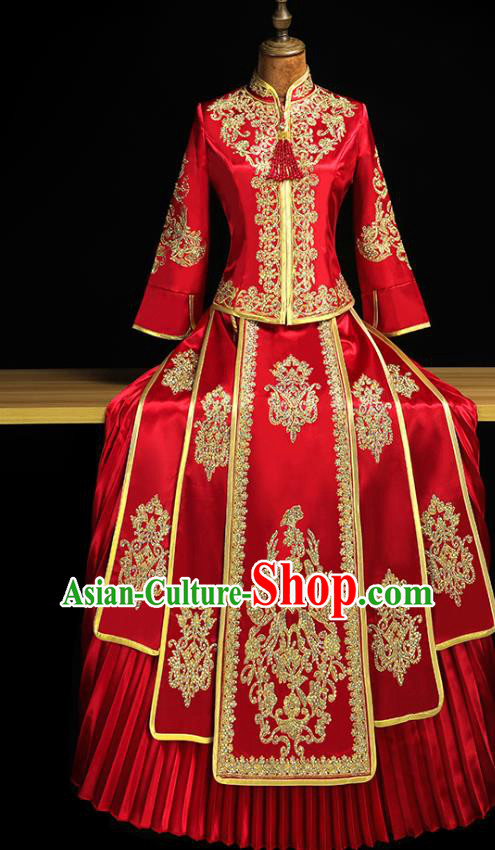 Chinese Classical Xiuhe Suit Red Outfits Traditional Wedding Clothing Bride Embroidered Costumes