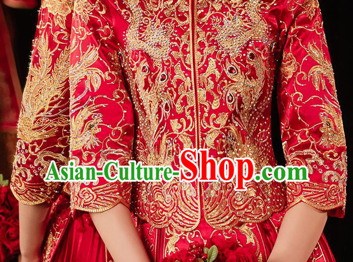 Chinese Bride Embroidered Costumes Classical Xiuhe Suit Red Outfits Traditional Wedding Clothing