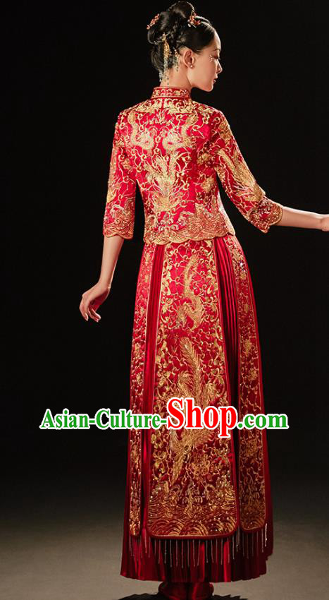 Chinese Bride Embroidered Costumes Classical Xiuhe Suit Red Outfits Traditional Wedding Clothing