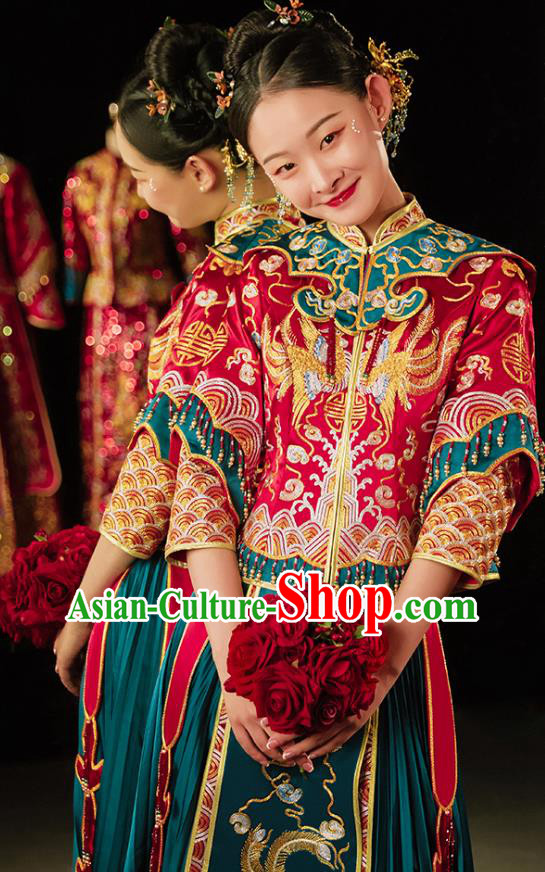 Chinese Traditional Wedding Toast Clothing Bride Embroidered Costumes Classical Xiuhe Suit Outfits