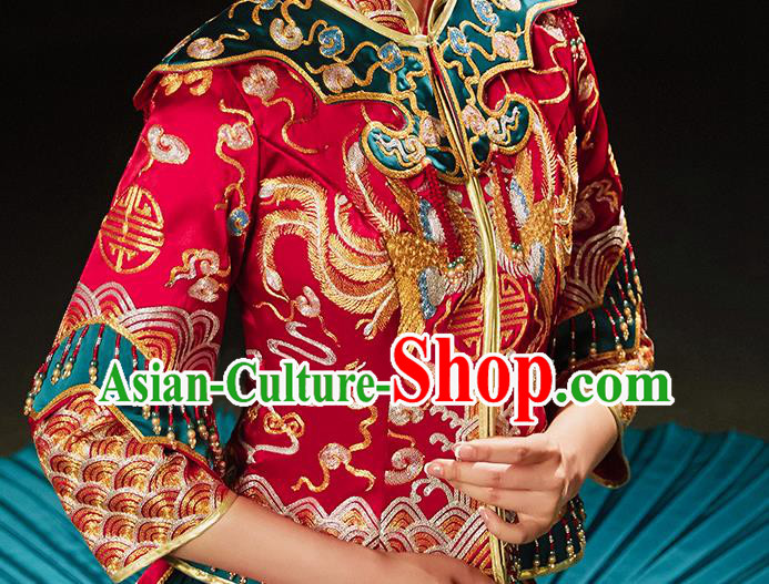 Chinese Traditional Wedding Toast Clothing Bride Embroidered Costumes Classical Xiuhe Suit Outfits