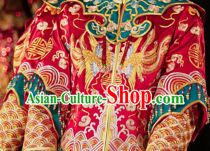 Chinese Traditional Wedding Toast Clothing Bride Embroidered Costumes Classical Xiuhe Suit Outfits