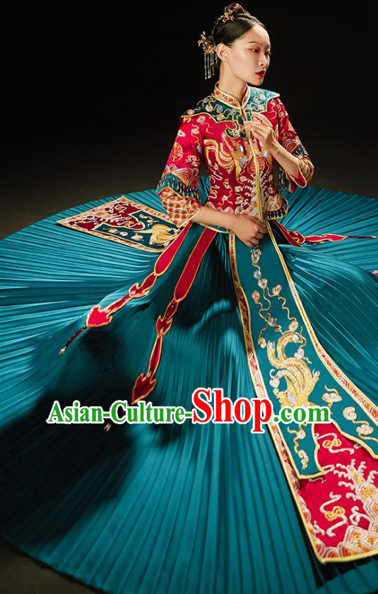 Chinese Traditional Wedding Toast Clothing Bride Embroidered Costumes Classical Xiuhe Suit Outfits