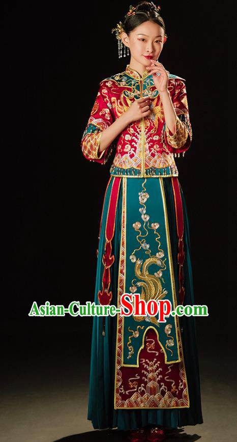 Chinese Traditional Wedding Toast Clothing Bride Embroidered Costumes Classical Xiuhe Suit Outfits