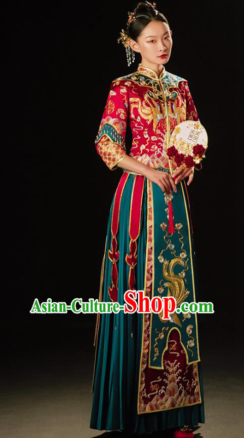 Chinese Traditional Wedding Toast Clothing Bride Embroidered Costumes Classical Xiuhe Suit Outfits