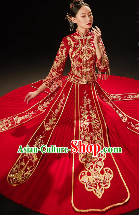 Chinese Classical Xiuhe Suit Drilling Outfits Traditional Wedding Toast Clothing Bride Embroidered Costumes