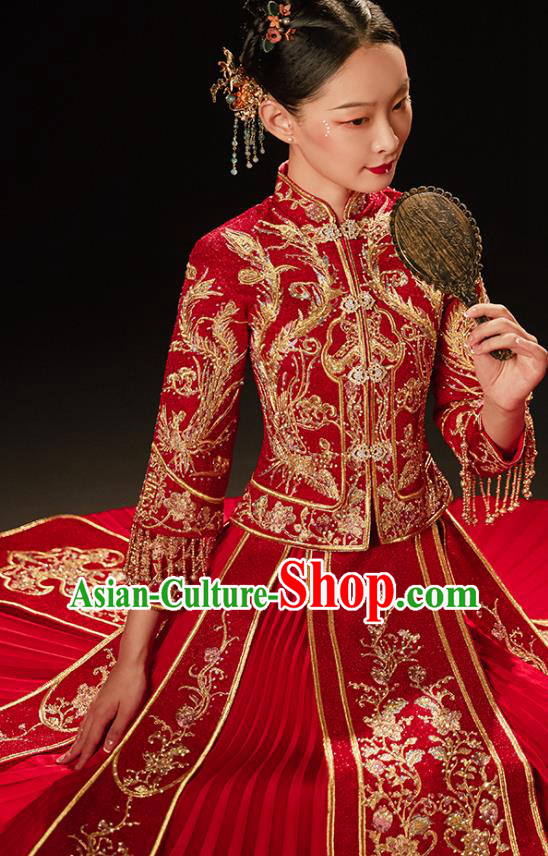 Chinese Classical Xiuhe Suit Drilling Outfits Traditional Wedding Toast Clothing Bride Embroidered Costumes