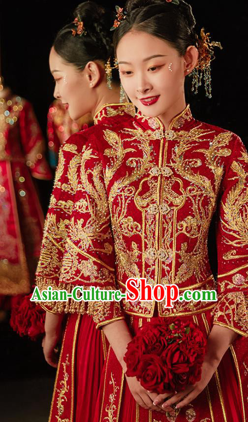 Chinese Classical Xiuhe Suit Drilling Outfits Traditional Wedding Toast Clothing Bride Embroidered Costumes