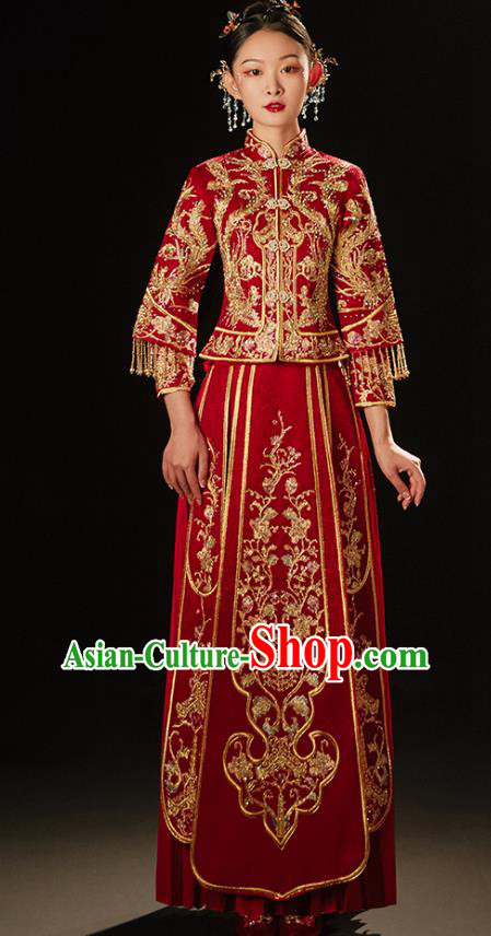 Chinese Classical Xiuhe Suit Drilling Outfits Traditional Wedding Toast Clothing Bride Embroidered Costumes