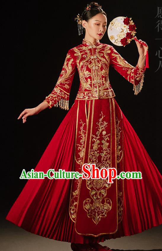 Chinese Classical Xiuhe Suit Drilling Outfits Traditional Wedding Toast Clothing Bride Embroidered Costumes