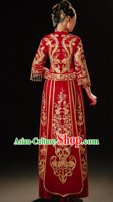 Chinese Classical Xiuhe Suit Drilling Outfits Traditional Wedding Toast Clothing Bride Embroidered Costumes