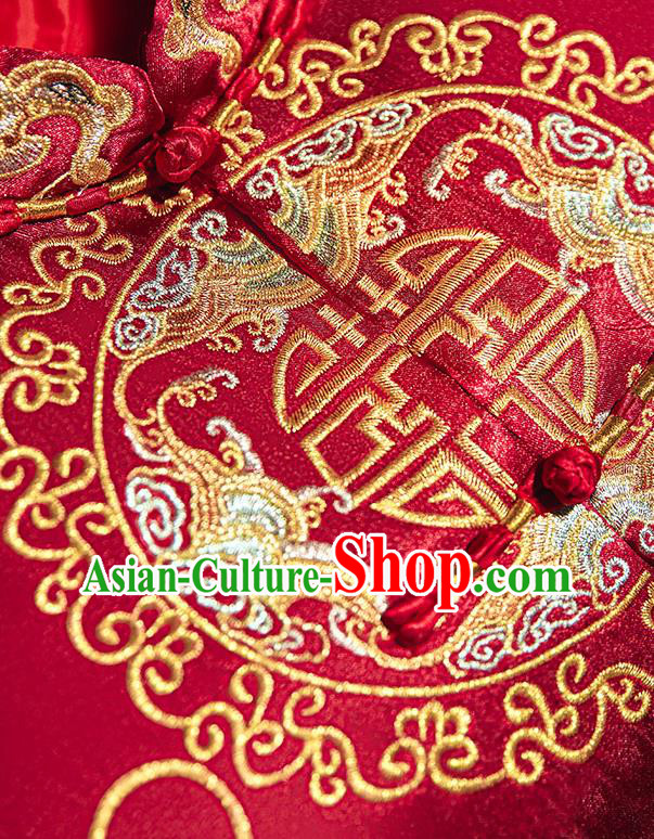 China Classical Bridegroom Costumes Embroidered Red Mandarin Jacket and Long Gown Outfits