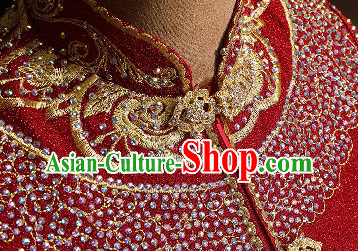 Chinese Classical Bride Embroidered Costumes Xiuhe Suit Drilling Outfits Traditional Wedding Toast Clothing