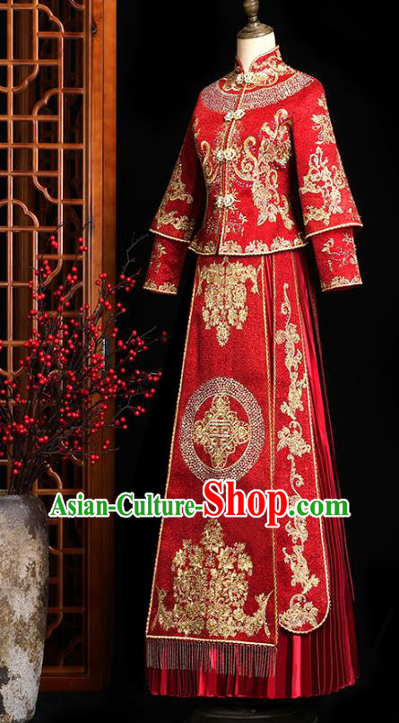 Chinese Classical Bride Embroidered Costumes Xiuhe Suit Drilling Outfits Traditional Wedding Toast Clothing