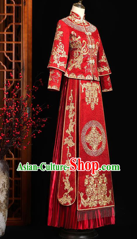 Chinese Classical Bride Embroidered Costumes Xiuhe Suit Drilling Outfits Traditional Wedding Toast Clothing