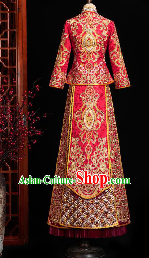 Chinese Traditional Wedding Embroidered Clothing Classical Bride Toast Costumes Xiuhe Suit Drilling Red Outfits