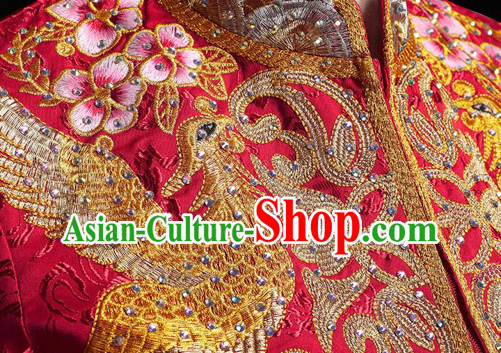 Chinese Traditional Wedding Embroidered Clothing Classical Bride Toast Costumes Xiuhe Suit Drilling Red Outfits