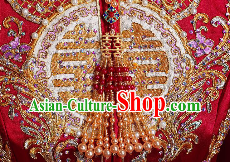 Chinese Traditional Xiuhe Suit Drilling Red Outfits Wedding Embroidered Clothing Classical Bride Toast Costumes