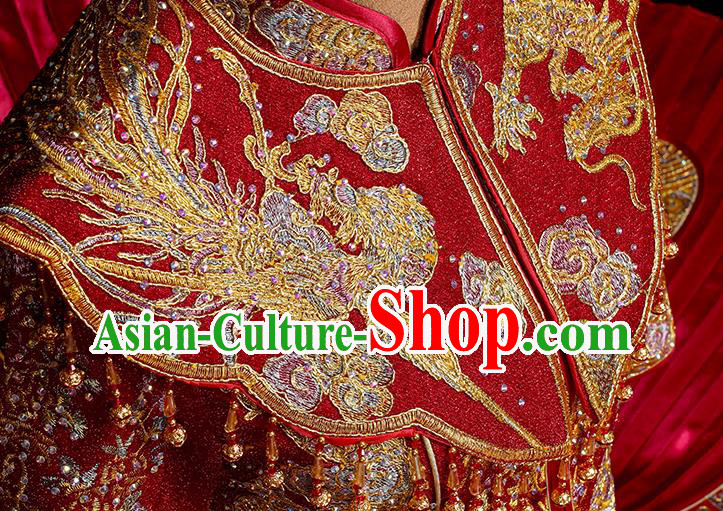 Chinese Classical Bride Toast Costumes Traditional Xiuhe Suit Drilling Red Outfits Wedding Embroidered Clothing