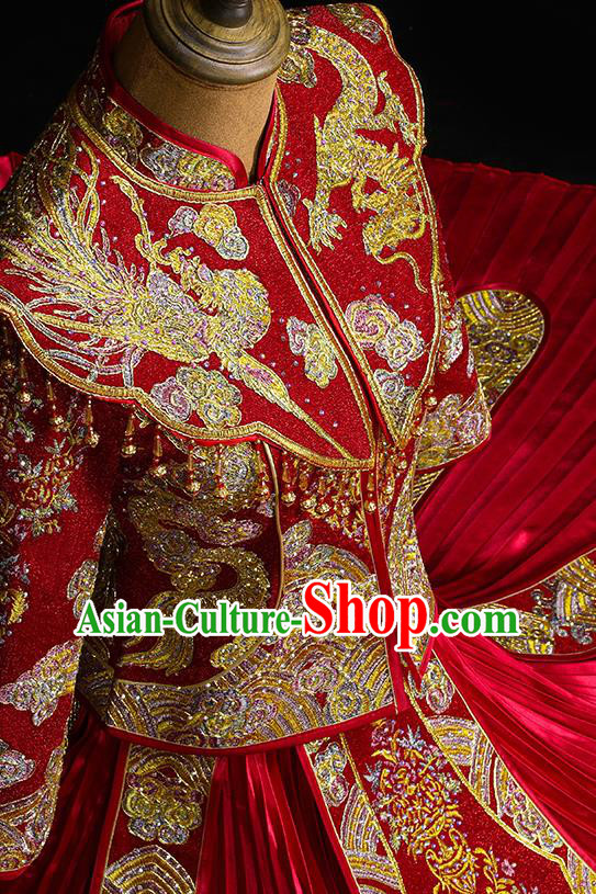 Chinese Classical Bride Toast Costumes Traditional Xiuhe Suit Drilling Red Outfits Wedding Embroidered Clothing