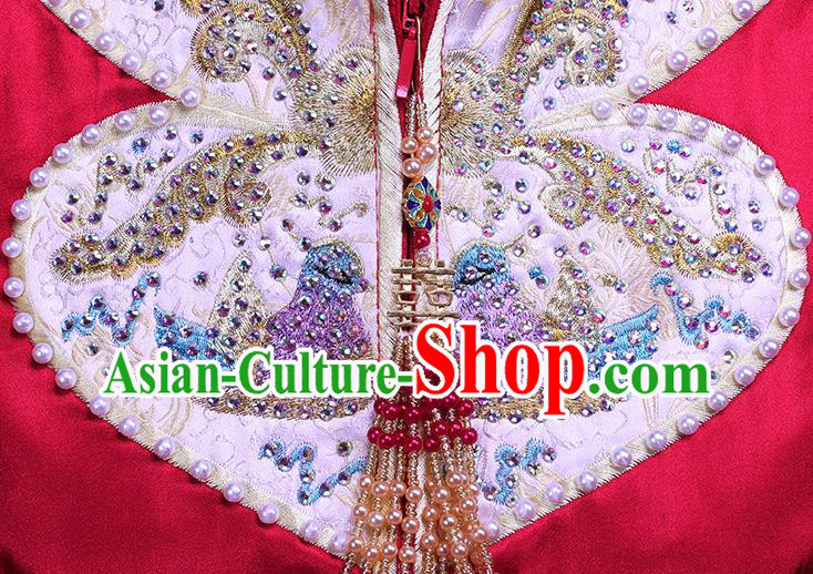 Chinese Bride Toast Embroidered Costumes Traditional Wine Red Xiuhe Suit Wedding Outfits Clothing